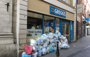 food piled up outside Greggs